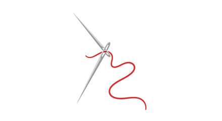 Obraz premium A sharp metal sewing needle with a long red thread attached to it