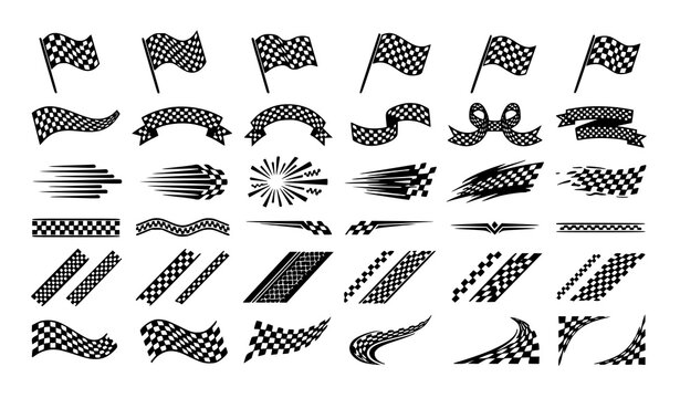 Black White Racing Checker Flag Border and Finish Ribbon Vector Collection