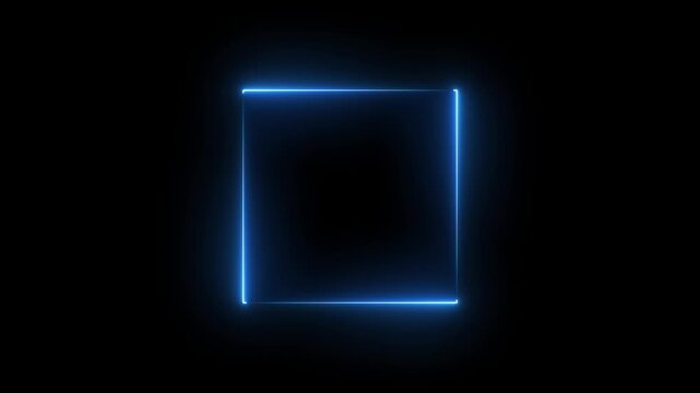 Blue neon square frame with smooth light sweep and subtle liquid distortion on transparent background seamless loop overlay Suitable. motion graphic of rectangle frame concept