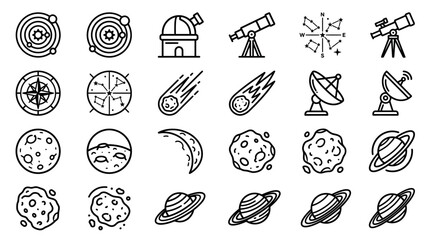 Space and Astronomy Icons: Planets, Stars, Telescopes, Comets, Satellites © Cirt