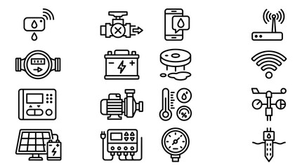 Smart Agriculture Icons: Automation, IoT, Sensors, Irrigation, Solar Power, Control Systems © Turok