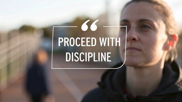 Determined Athlete on Outdoor Track with Inspirational Quote About Discipline for Motivation and Focus