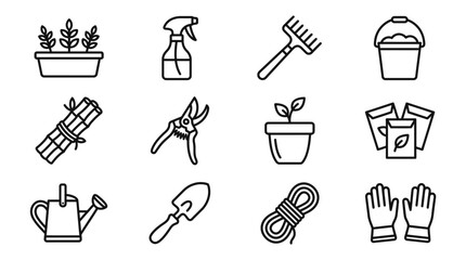 Gardening Tools Icons Set: Planting, Watering, Pruning, and Cultivating Equipment © Ye