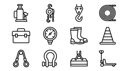 Industrial Equipment Icons: Tools, Safety, Lifting & Transport Symbols Set © Ye