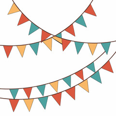 Fototapeta premium Party bunting banners with colorful triangular flags crisscrossing in vector format for festive celebrations events birthdays and holiday decorations isolated on clean white background for design.