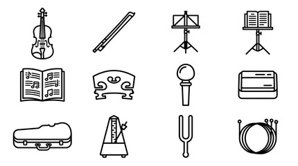 Musical Instrument Icons: Violin, Bow, Stand, Sheet Music, Metronome & More © Ye