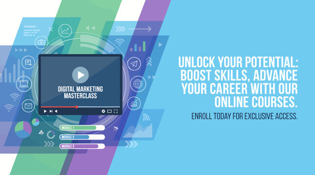 digital marketing masterclass online course on computer screen for business training and education