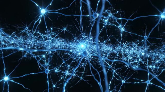 Glowing neural network connections with bright central impulse