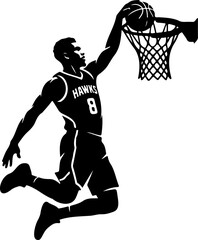 Basketball Player Silhouette Performing Powerful Slam Dunk © yayan