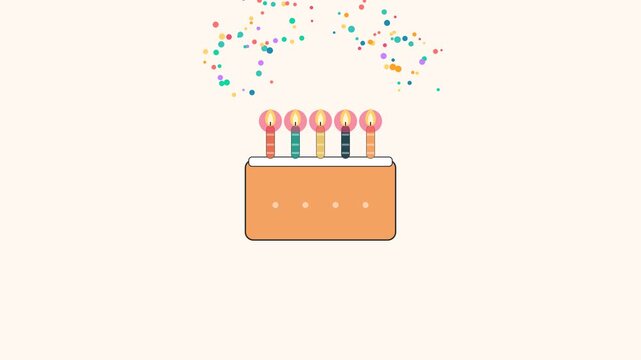 Pixel art birthday cake icons set with candles and confetti