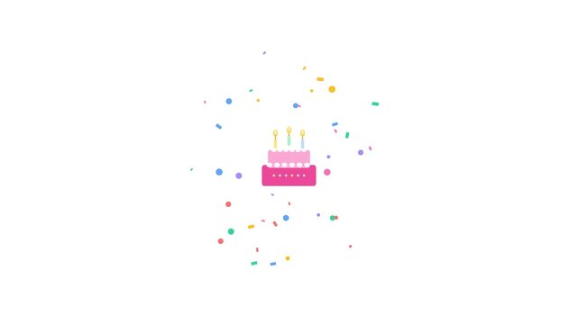 Pink Birthday Cake with Candles and Confetti Set on White
