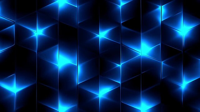 Abstract background featuring glowing blue geometric cubes with light reflections.