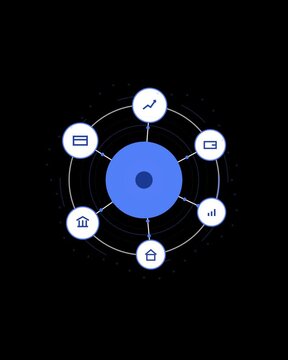 Digital Financial Network Animation with Investment Analytics Banking Technology Wealth Management Data Flow Fintech Ecosystem Business Intelligence Dashboard Motion Graphics Background