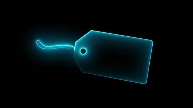 Isolated Blank Beige Price Tag. neon line price tag frame animation on black background.4k