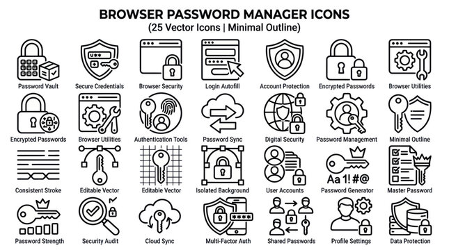 Password manager and credential security icons.