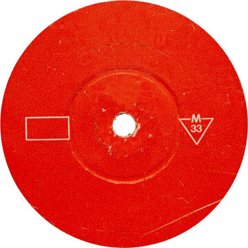 Vinyl grunge red label, realistic photography, png isolated on transparent background for graphic design