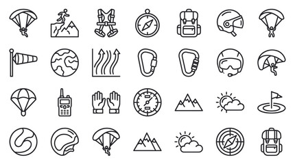 Fototapeta premium Outdoor adventure and extreme sports outline icons.