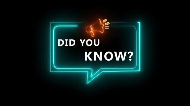 Vibrant Cyan and Yellow Neon Speech Bubble with Megaphone Icon  Announcements in a Modern Digital. motion graphic of &ldquo;Did You Know&rdquo; Information Concept. on a transparent background.
