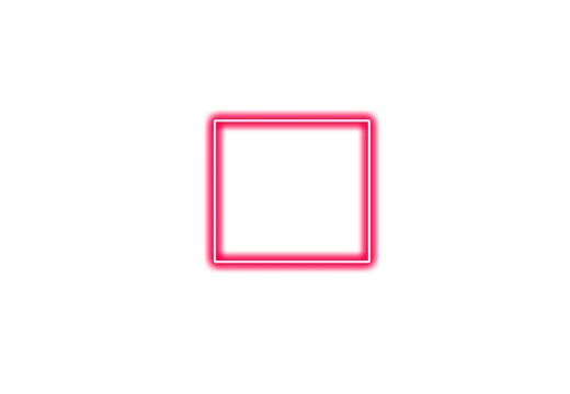 Glowing neon red square frame isolated on transparent background