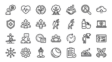 Fototapeta premium Personal wellness and professional productivity icons.