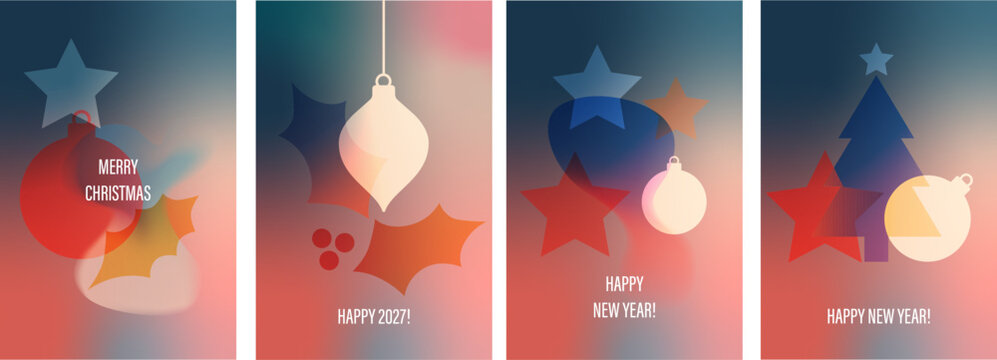 Blurred Gradient Christmas and New Year 2027 Greeting Cards Set
