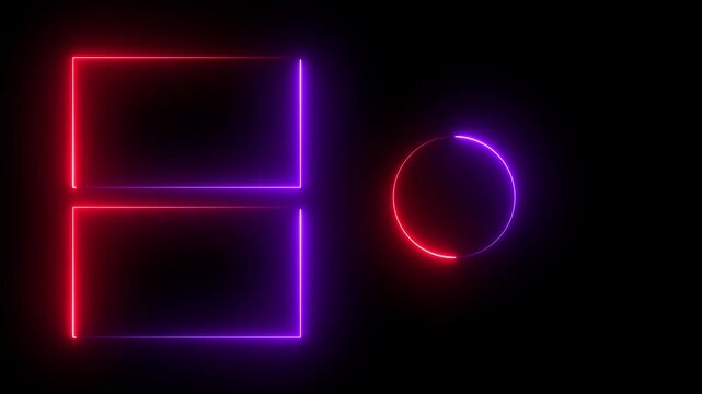 Animated glowing rectangle neon frame background, neon frame background with for music. media video end interface