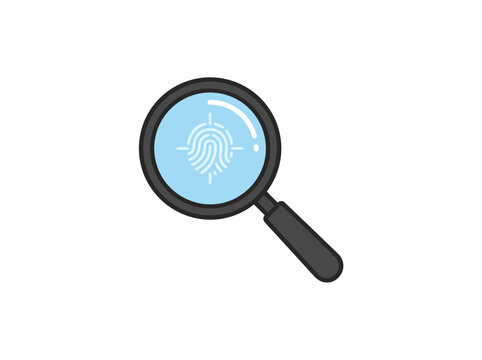 Magnifying glass over a fingerprint for the concept of investigation and identification.