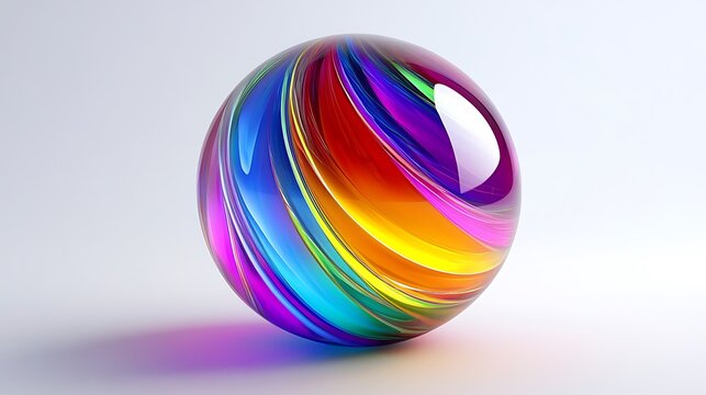 Vibrant rainbow glass sphere with swirling colors