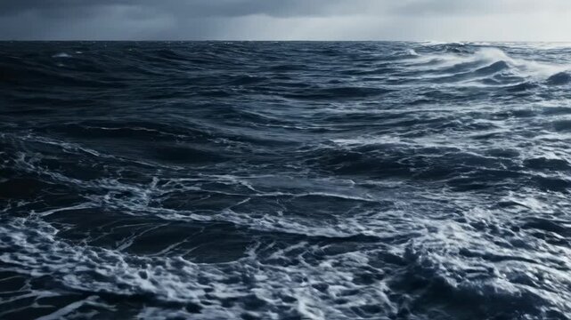 Large powerful ocean wave breaking under a stormy sky