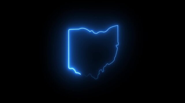 This video neon glowing color red Ohio map animated. Ohio map icon animation with a neon effect. 4k video animation