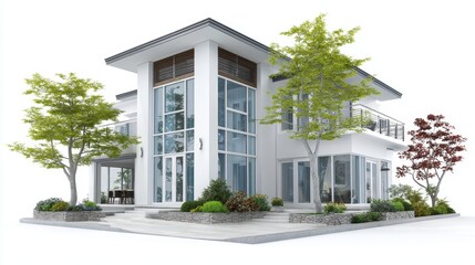 Fototapeta premium Modern house isolated on white, 3D illustration.
