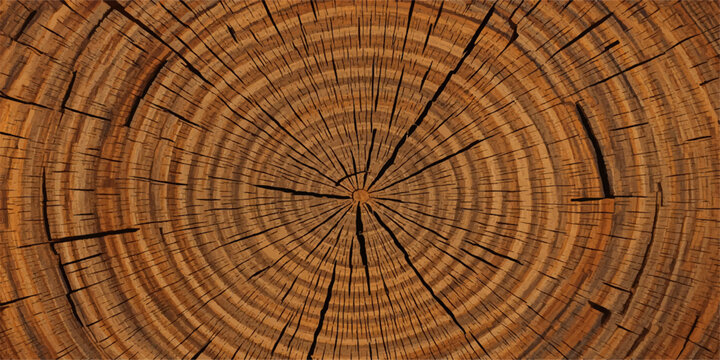 Rustic Cross Section of Tree Trunk with Natural Growth Rings Wood Texture Background and Aged Timber Pattern for Nature Forestry and Organic Design