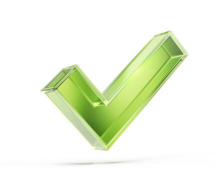 Check mark sign. Check mark icon - Quality sign icon. Green glass check icon or logo isolated on white