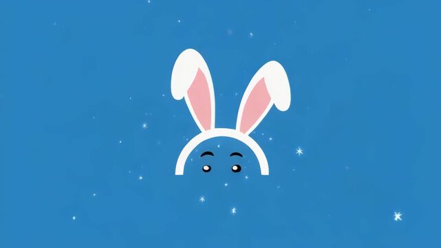 Cute Bunny Ears Peeking Over Blue Background with Gentle Snowfall Animation