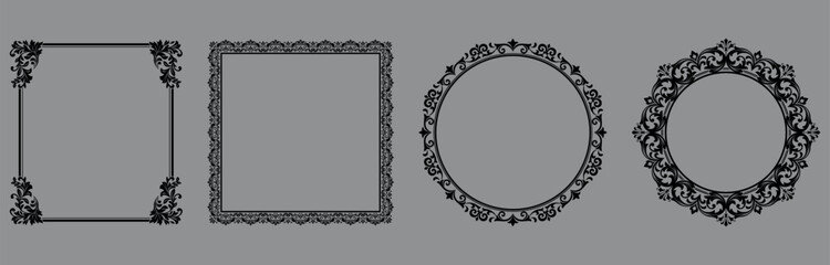 Fototapeta na wymiar Set of decorative frames Elegant vector element for design in Eastern style, place for text. Floral black and gray frames. Lace illustration for invitations and greeting cards