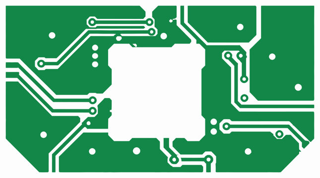 Green electronic circuit board pattern with microchip space.
