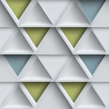 Geometric pattern abstract triangle wall modern white green blue 3D texture seamless background