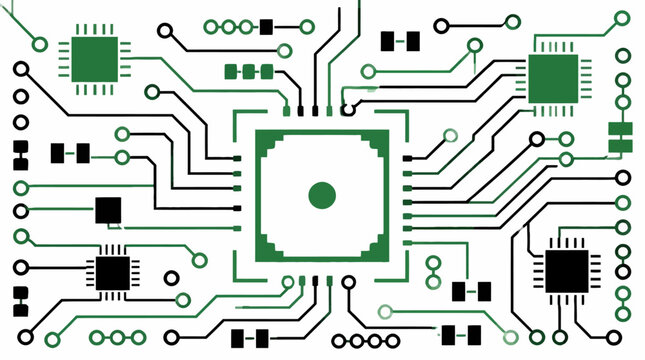 Detailed green and black motherboard circuit board layout.