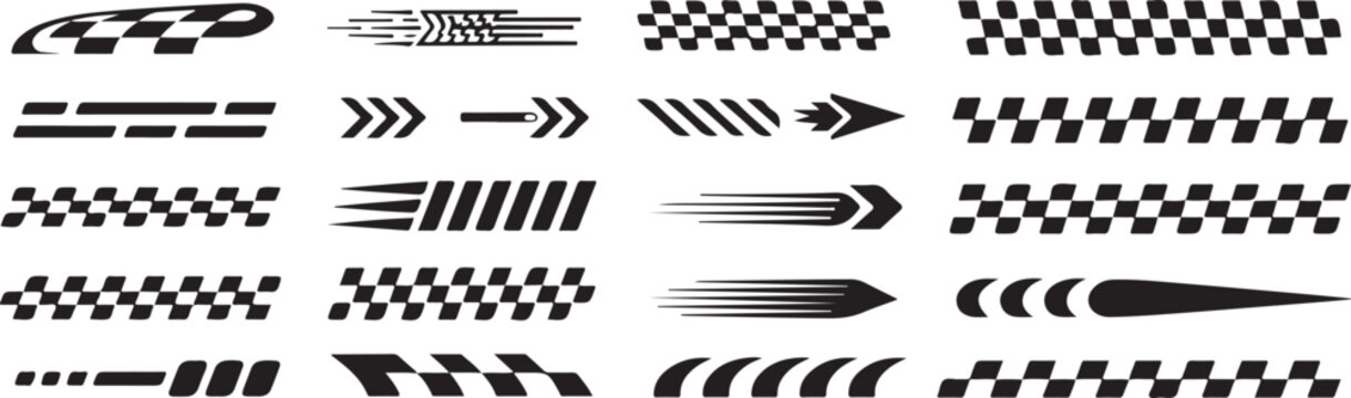 racing speed symbols arrows flags and abstract motion graphics