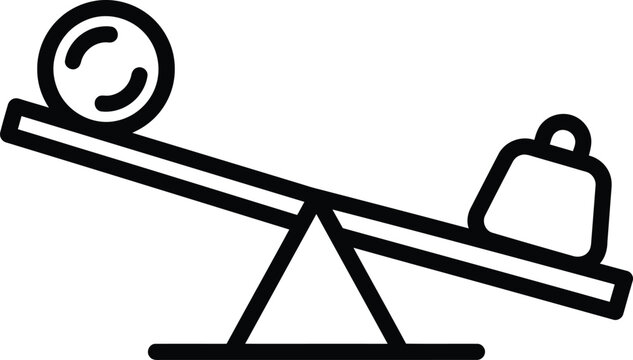 Minimalist line art icon of an unbalanced seesaw illustrating concepts of weight comparison and decision making