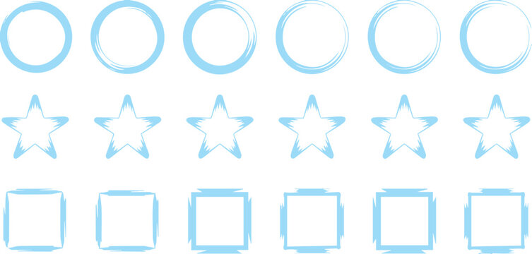 shapes circle star square brushstroke outline vector icon set