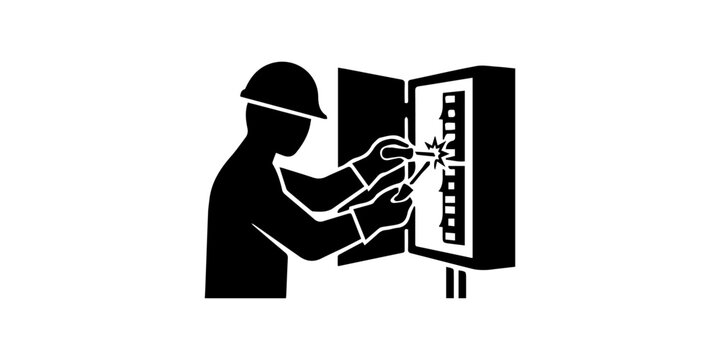 Electrician Repairing Electrical Panel Wearing Safety Gloves.