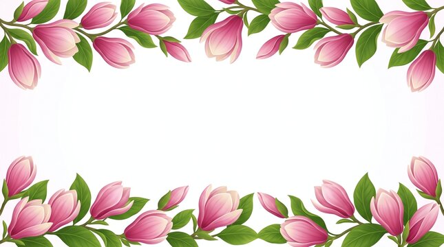 Pink magnolia flower horizontal border banner with copy space
