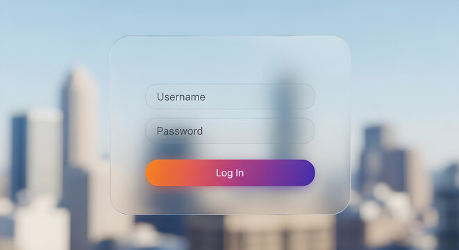Modern frosted glass login screen with vibrant gradient button