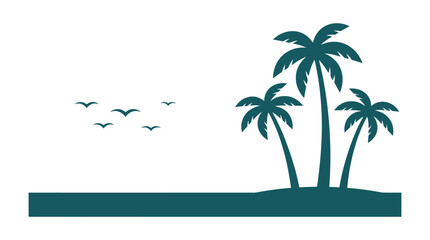 Palm Tree Silhouette Against White Background Tropical Island Scene © MD