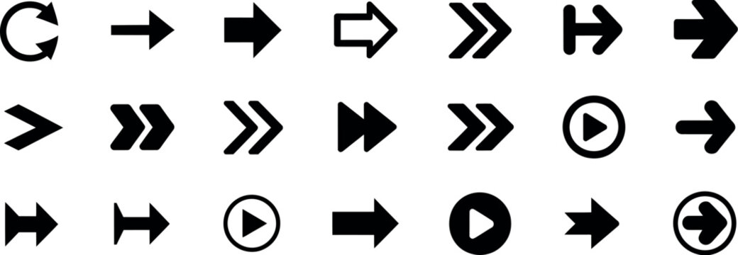 Arrow Navigation Direction and Playback Icon Collection Isolated