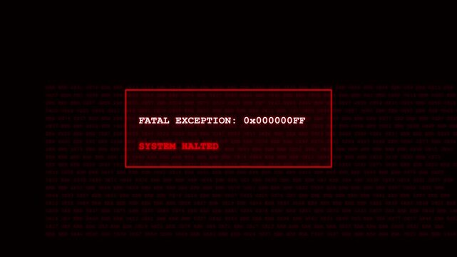 Fatal Exception Error Message with Hex Codes Scrolling on a Dark Digital Background System Halted Crash Screen Animation