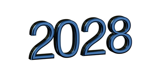 Bold blue 2028 text on white background. Perfect for new year greetings, future concepts, © vegefox.com