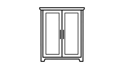 Fototapeta premium Simple Line Art Illustration of a Wooden Wardrobe or Cabinet with Two Doors