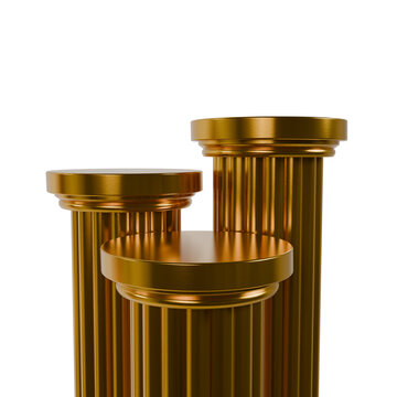 3d Gold pillar podium for product display, golden roman column stand set for award presentation and luxury cosmetics showcase